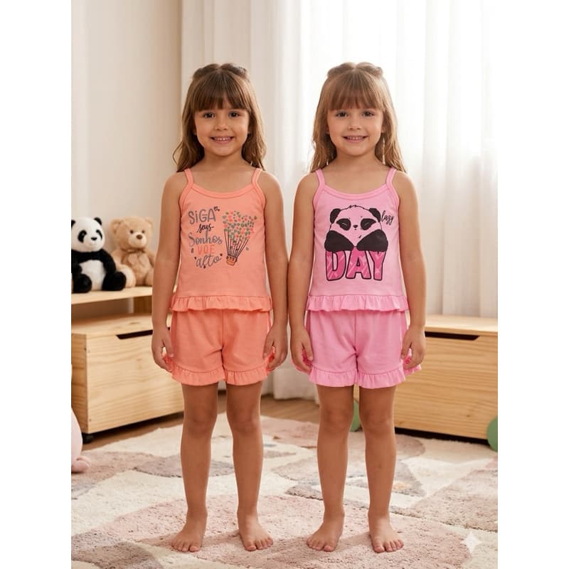 Kt 2 Baby Doll Infantil Em Malha Alcinha Detalhe De Babado Confortável