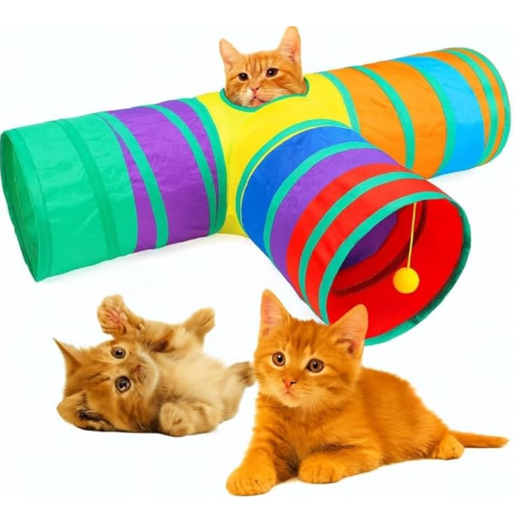 Tunel Colorido para Gatos em T – Brinquedo Interativo para Pets