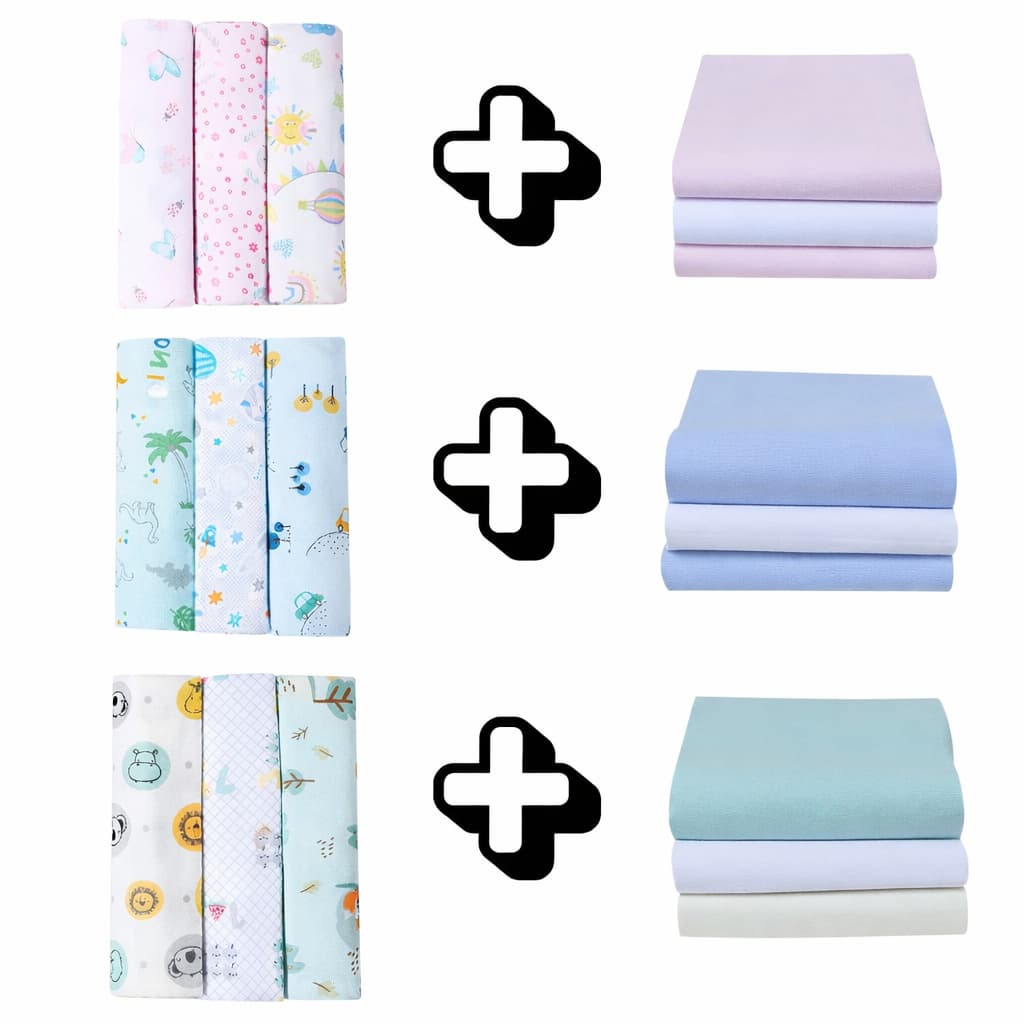 Kit 6 Cueiros Bebê Papi Baby 100% Algodão 80x50 cm Lisos e Estampados Macios