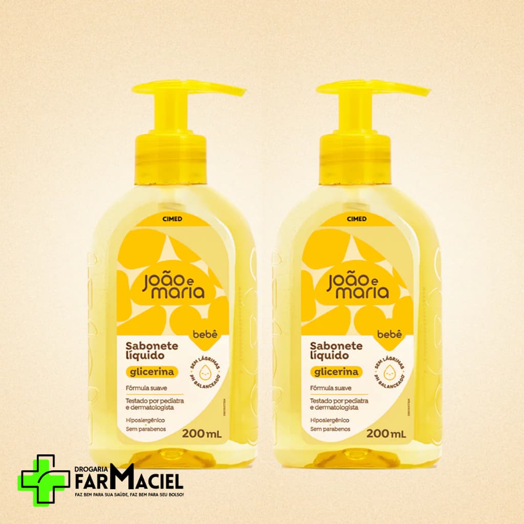 Kit 2 Sabonete Líquido João e Maria Bebê Glicerina 200ml Limpeza Suave e Hidratação