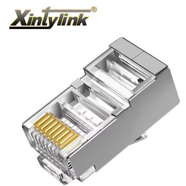 Conector RJ45 Cat6 Blindado Xintylink – Alta Velocidade Gigabit | Plug Ethernet Profissional com Proteção EMI