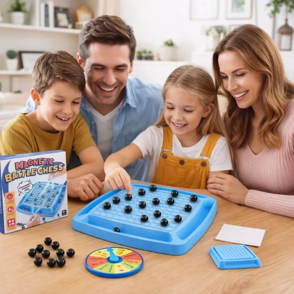 Brinquedo Interativo Para Pais e Filhos: Jogo de Xadrez Magnético - Tabuleiro com Indução Magnética