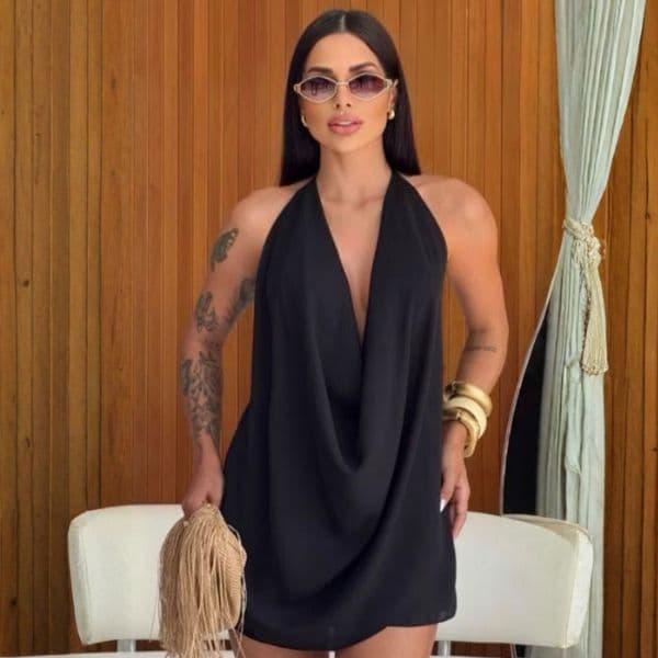Conjunto Feminino Verão Caimento Costa Decotada Blusa Frente Única Duna e Short Saia Casual Elegante
