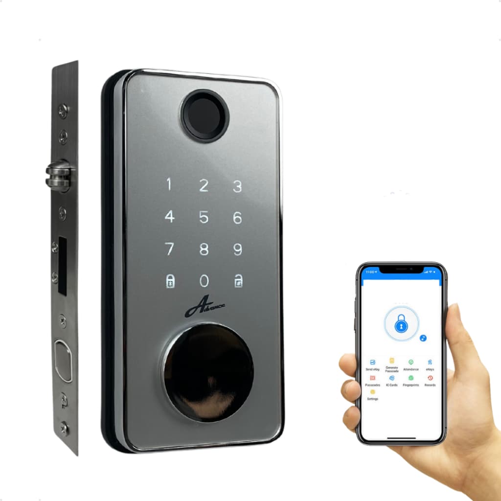 Fechadura Digital Biométrica Com Hub WiFi Advance 8600A Senha Cartão App Porta 35 a 60mm