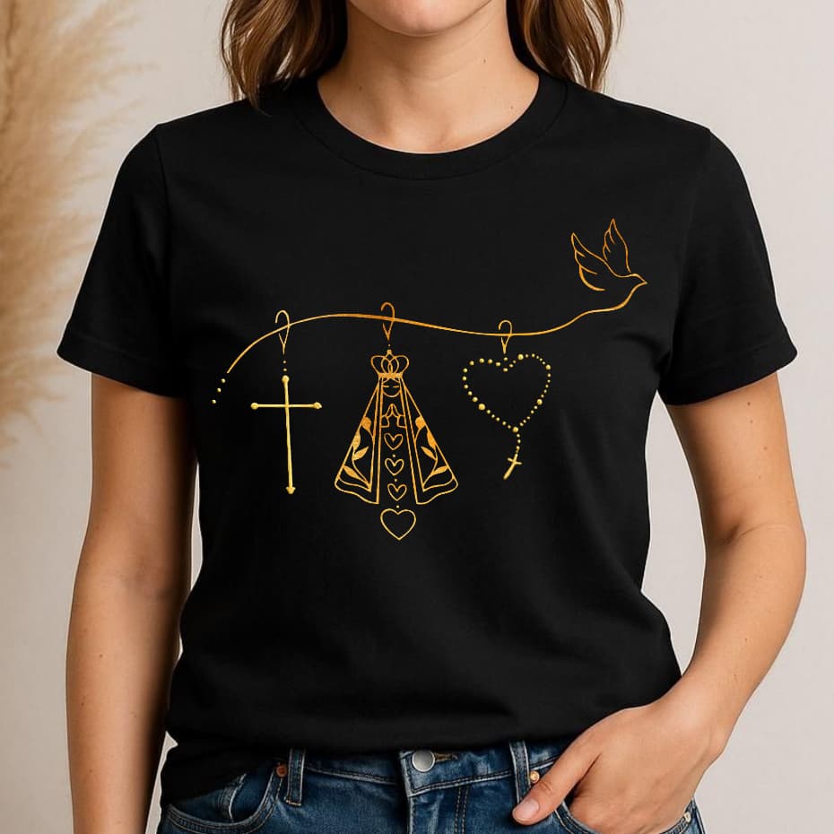 Blusa camiseta católica feminina nossa senhora aparecida ESPIRITO SANTO, t shirt gospel cristã Maria plus size algodão
