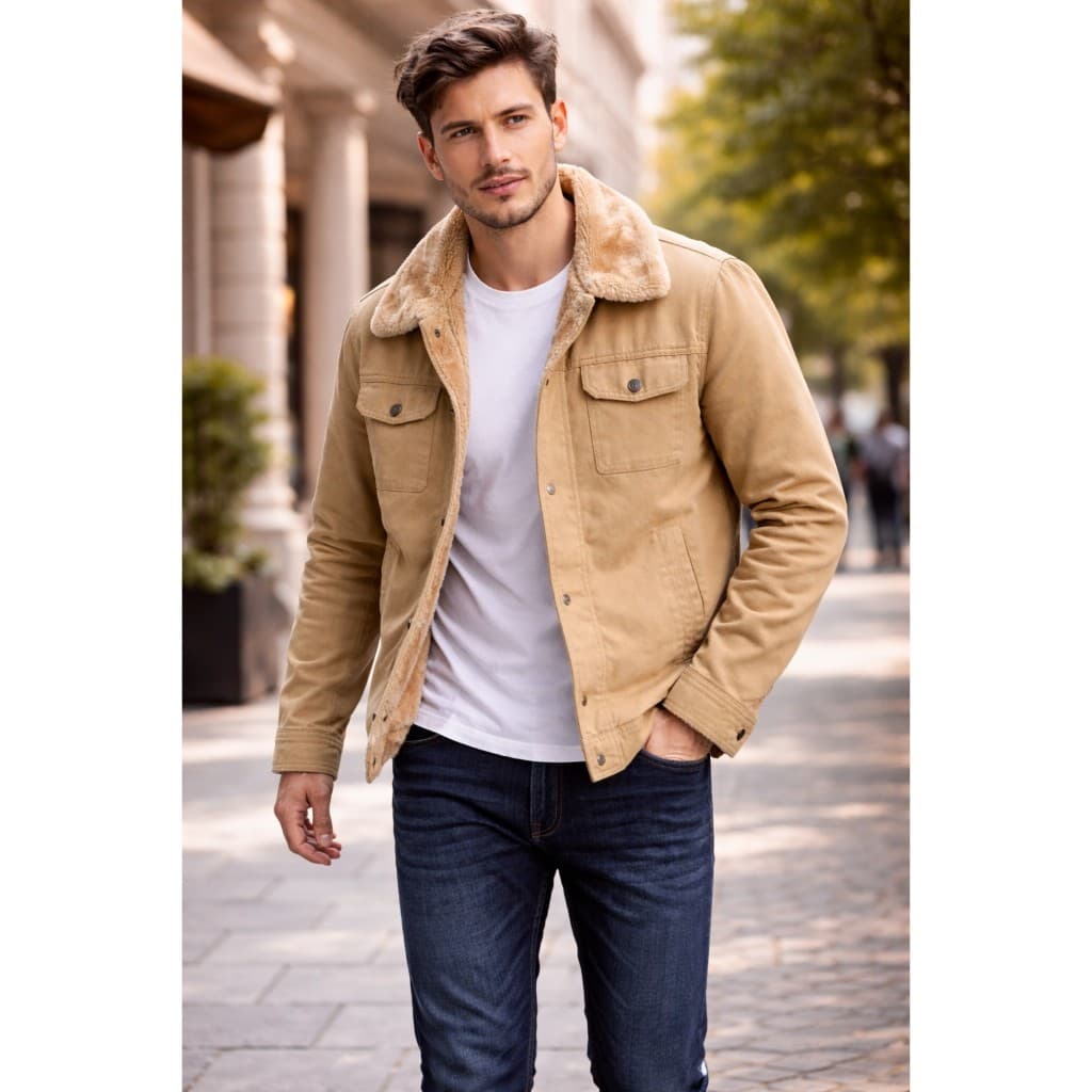 Jaqueta Bomber De Sarja Forrada Slim Fit Importada Frio