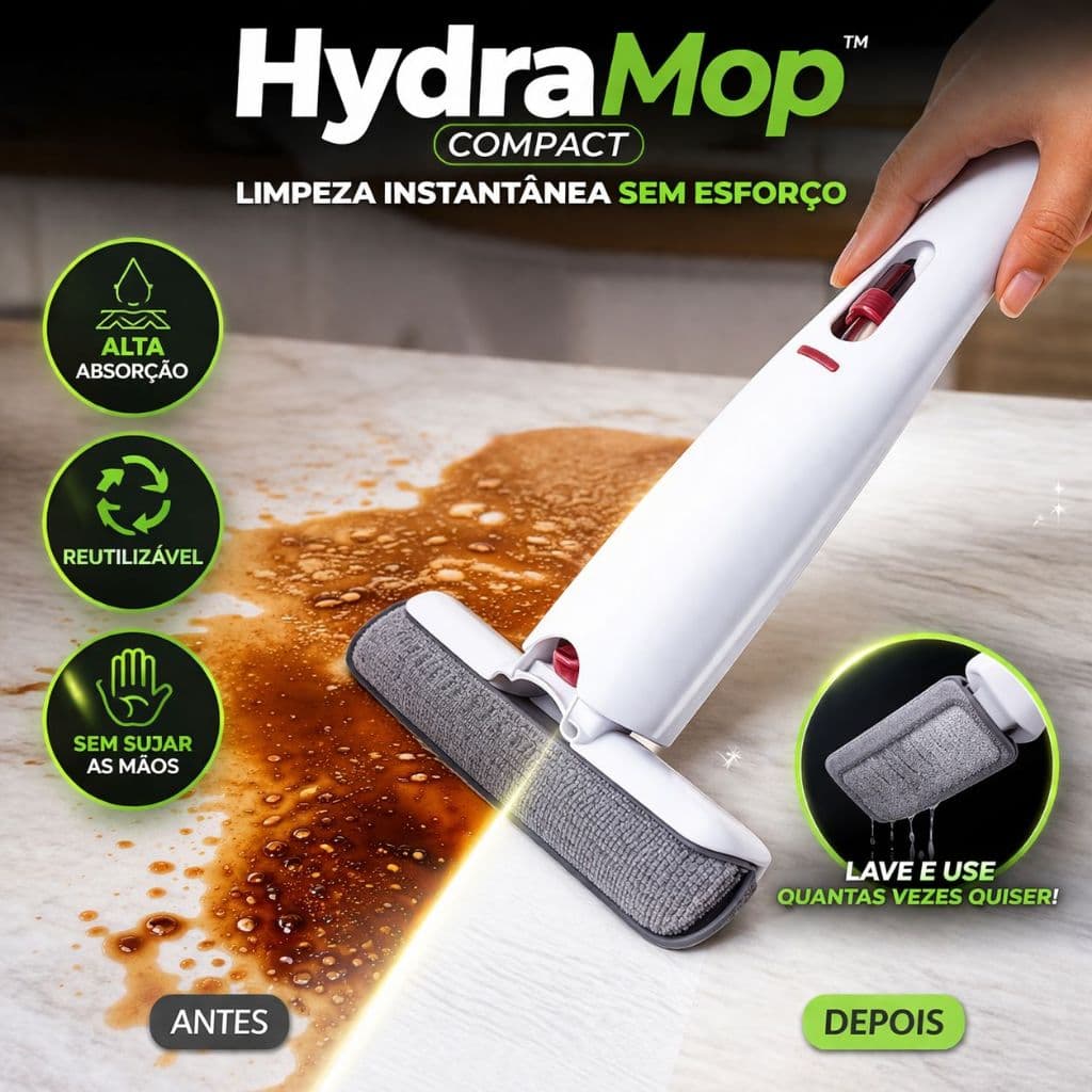 HydraMop Compact™- Limpeza instantânea sem esforço e sem sujar as mãos.