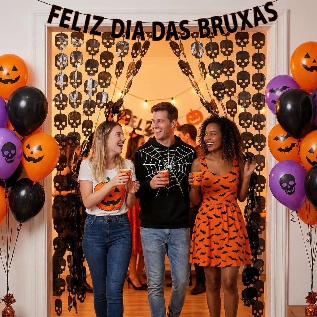 Kit 1/ Kit 2/ Kit 3 Cortina Morcegos Abobora Decoração Festa Halloween