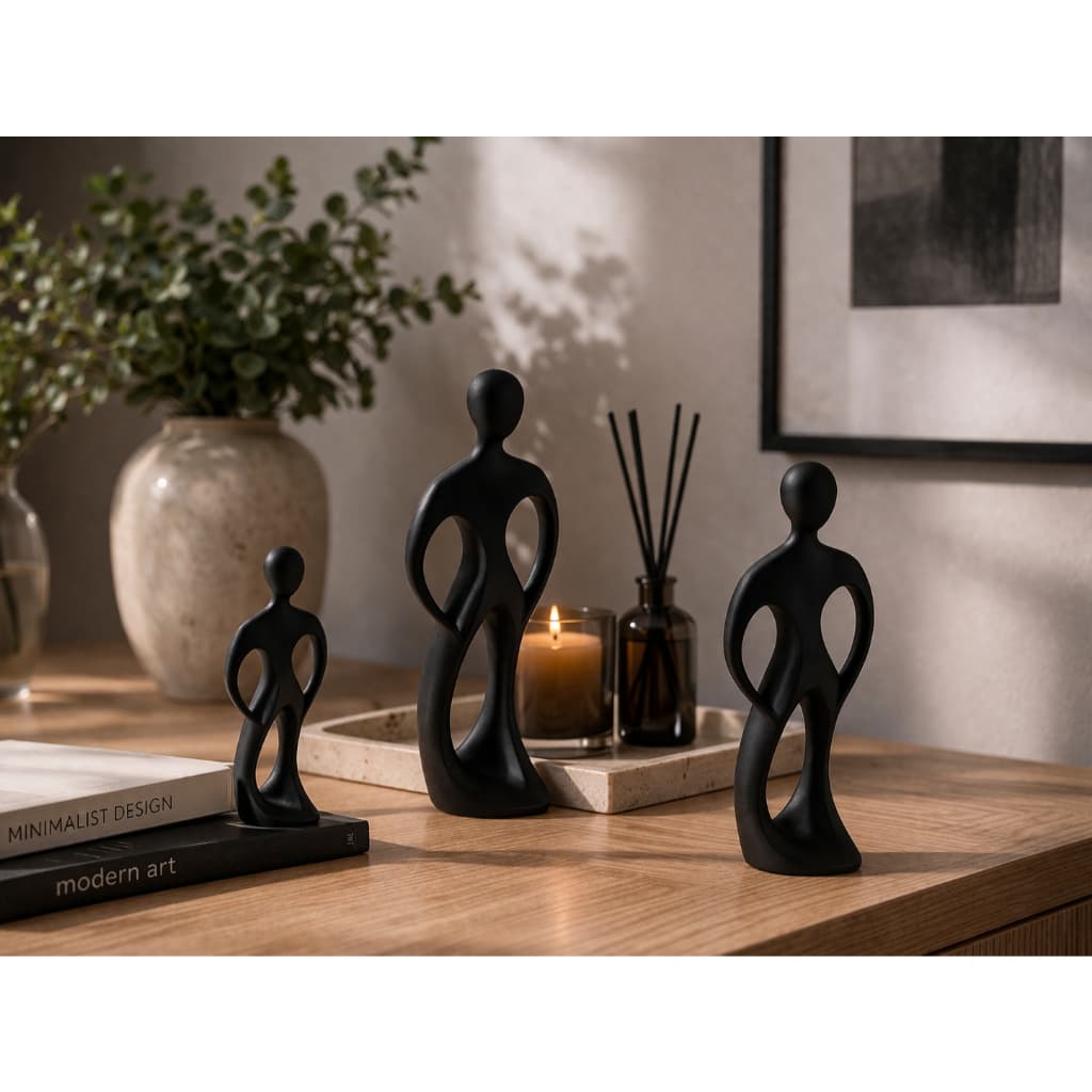 Escultura Decorativa Moderna Minimalista | Estátua Abstrata Preta para Sala, Escritório e Mesa | Kit