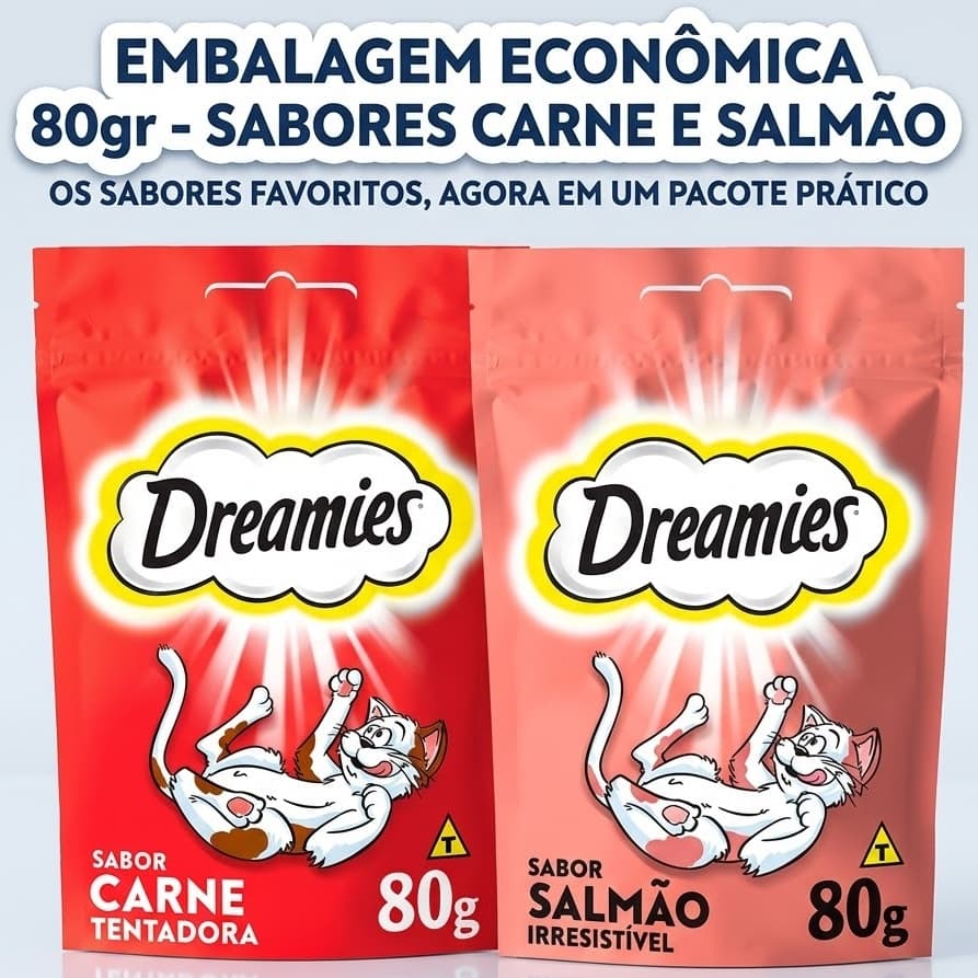 Petisco Dreamies Biscoito para Gatos 80gr - Sabores Carne e Salmão - Escolha a Variedade