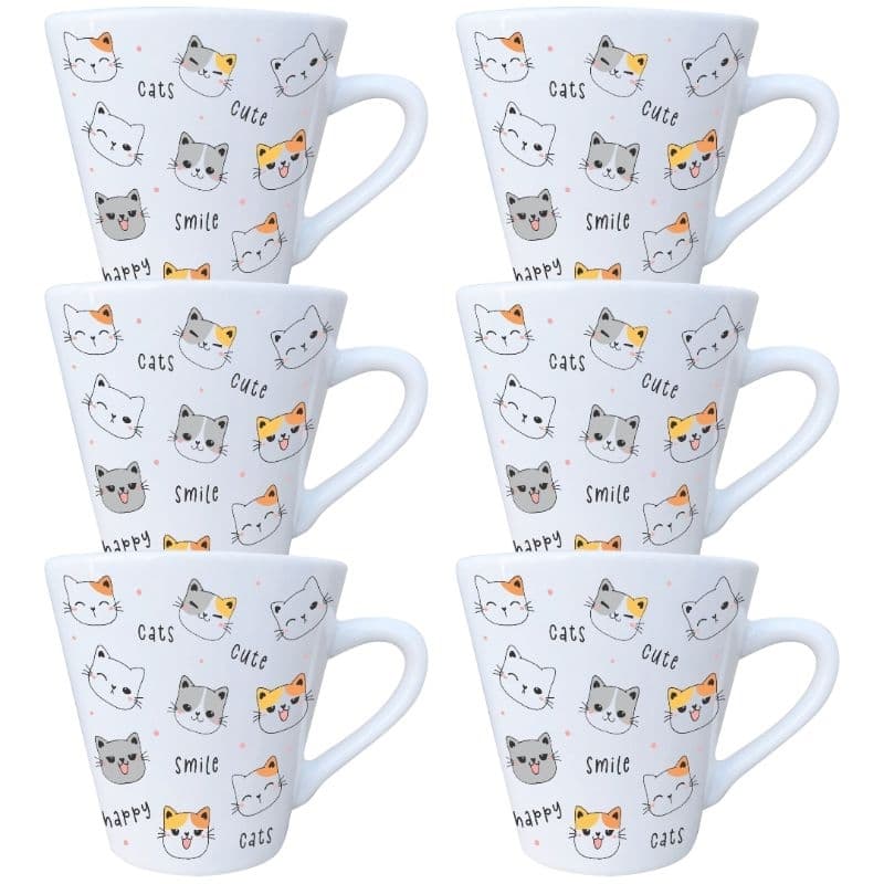 Jogo 6 Xícaras Porcelana Café Expresso 120ml Cats