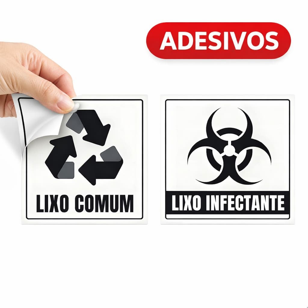 Kit 2 Adesivos Lixo Comum Infectante Sinalização Vinil Fácil Aplicação