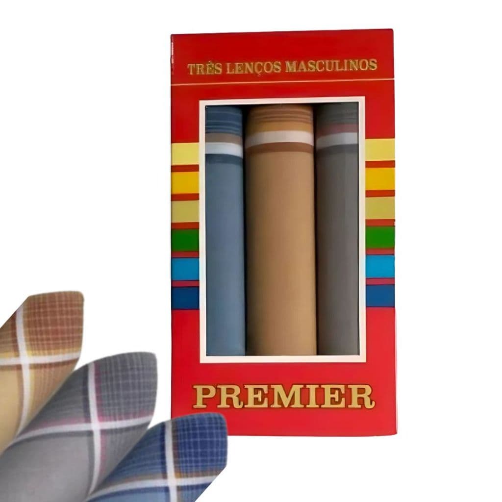 Kit 3 Lenço de Bolso Masculino 100% Algodão Coloridos Sortidos Premier