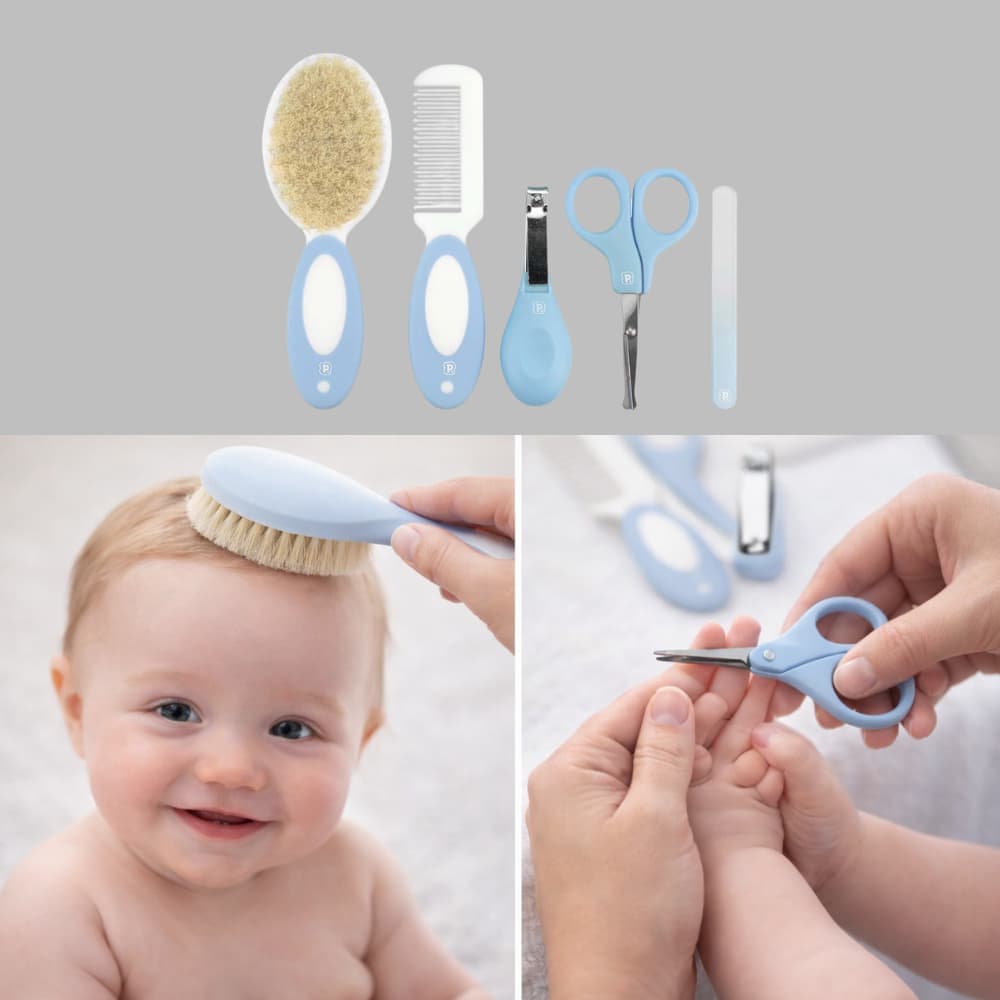Kit Higiene Cuidados Bebê Infantil Cerdas Naturais 5 Peças Menino Menina