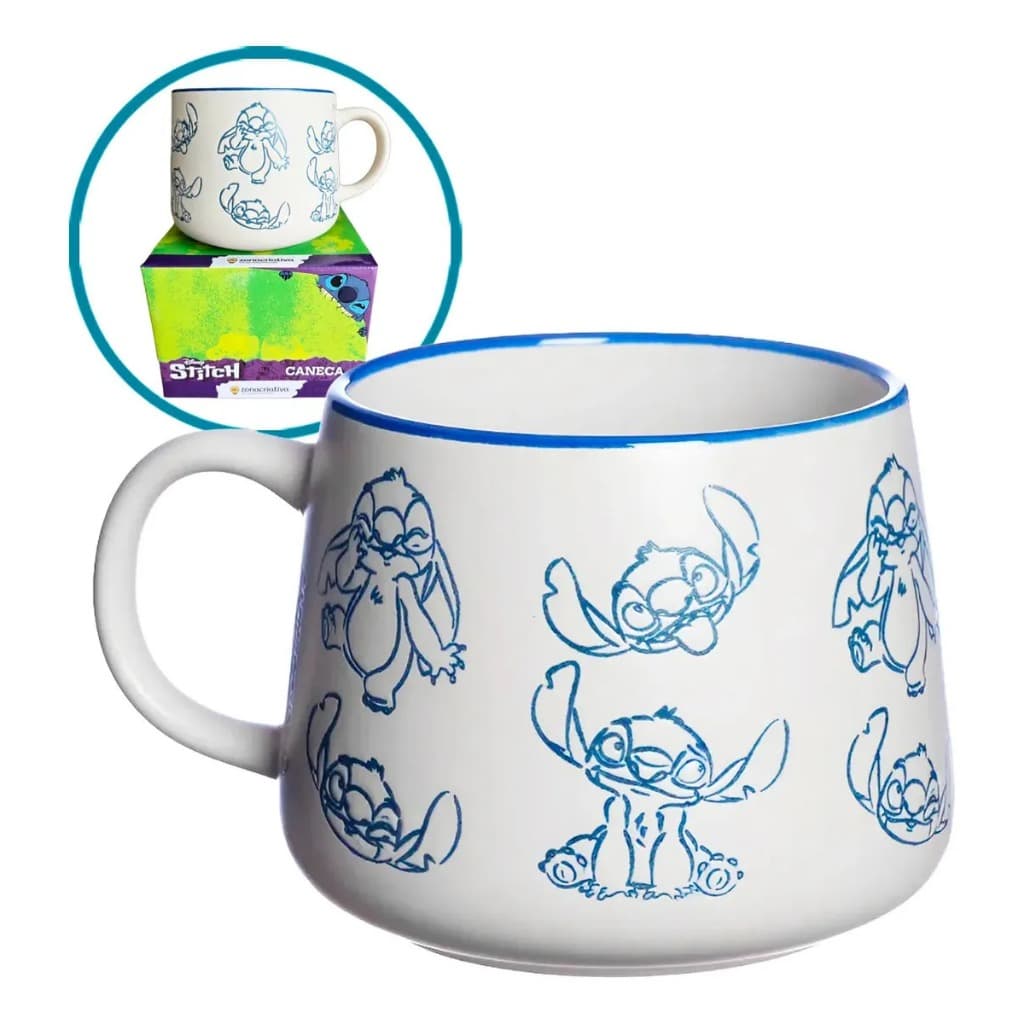 Caneca Lilo Stitch 500ml Grande com Alca Disney Porcelana Presente
