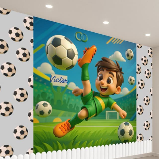 Papel de Parede Tema Futebol para Quarto de Menino + Nome Personalizado