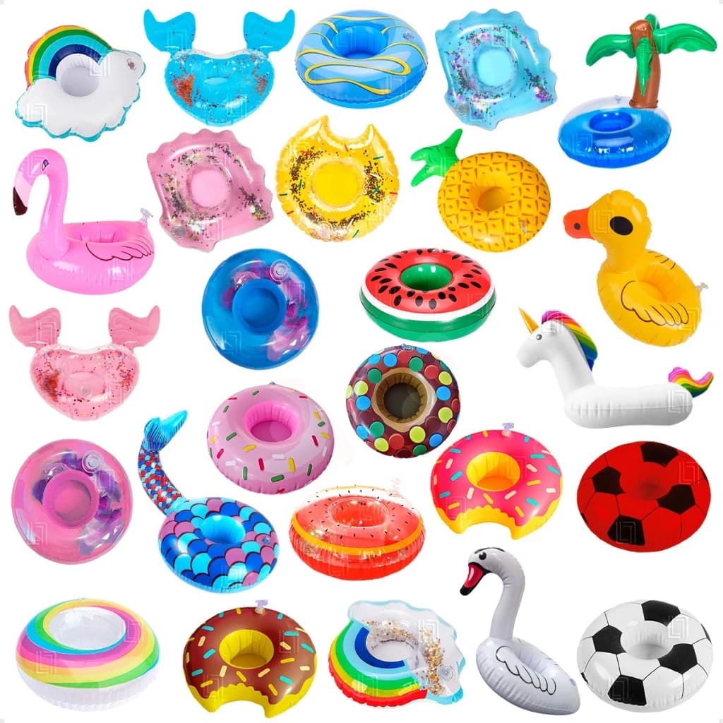 Kit 6/12 Porta Copos Boia Inflavel Piscina Varios Formatos Porta Lata Brinquedos para Piscina