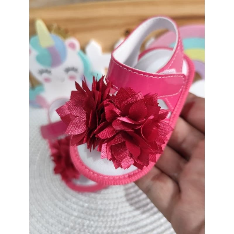 Sandália Bebê Feminina Luxo Flor de Cetim Pink  – Promoção Hoje