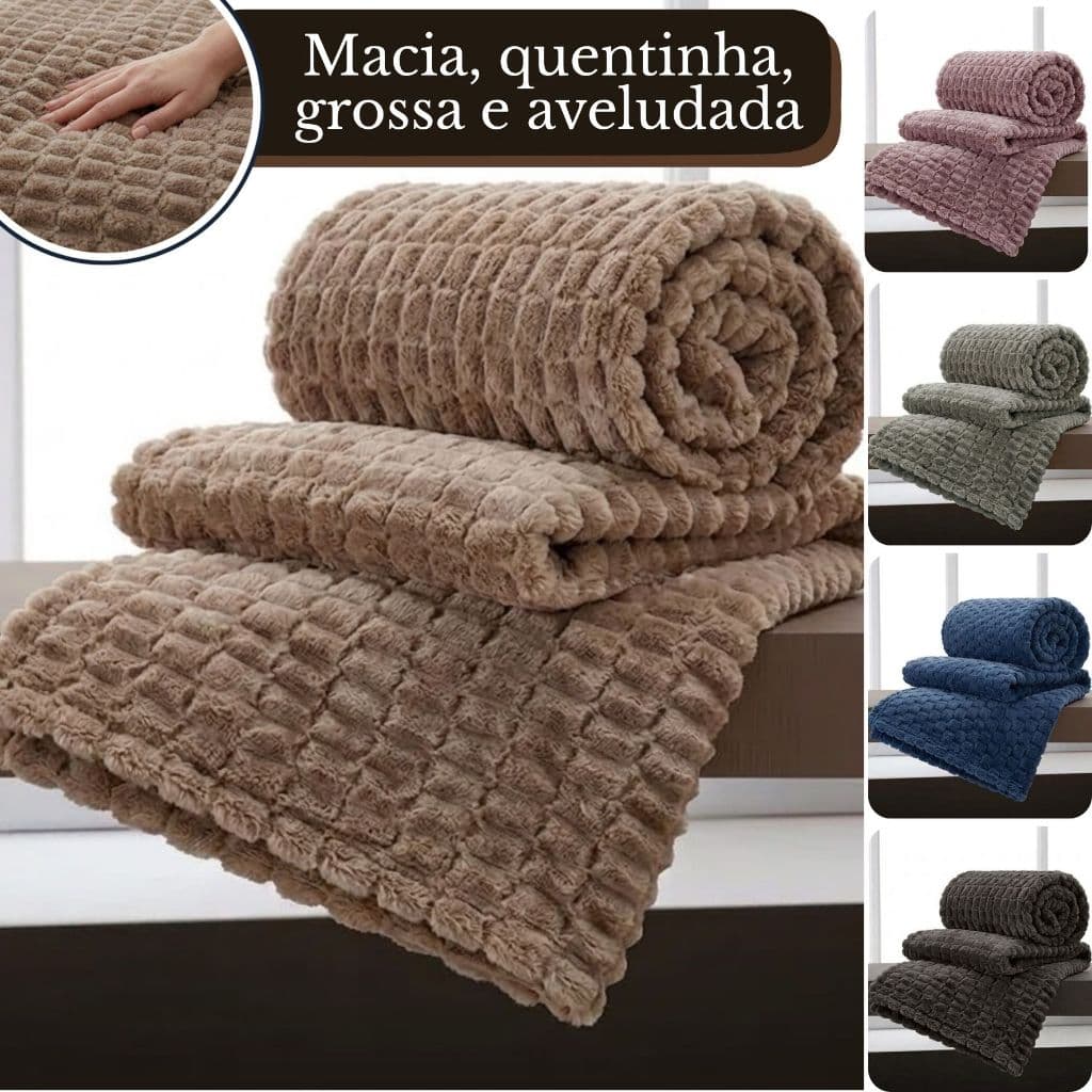 Manta Microfibra Casal Grossa Aveludada Jacquard Cobertor Quentinho Flanelada Conforto 3 Habitat