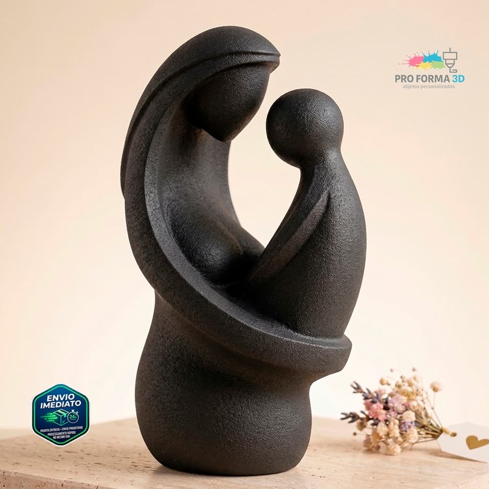 Estátua Mãe e Filho Abraço Decoração Minimalista Premium 14 à 25cm - Presente Dia das Mães