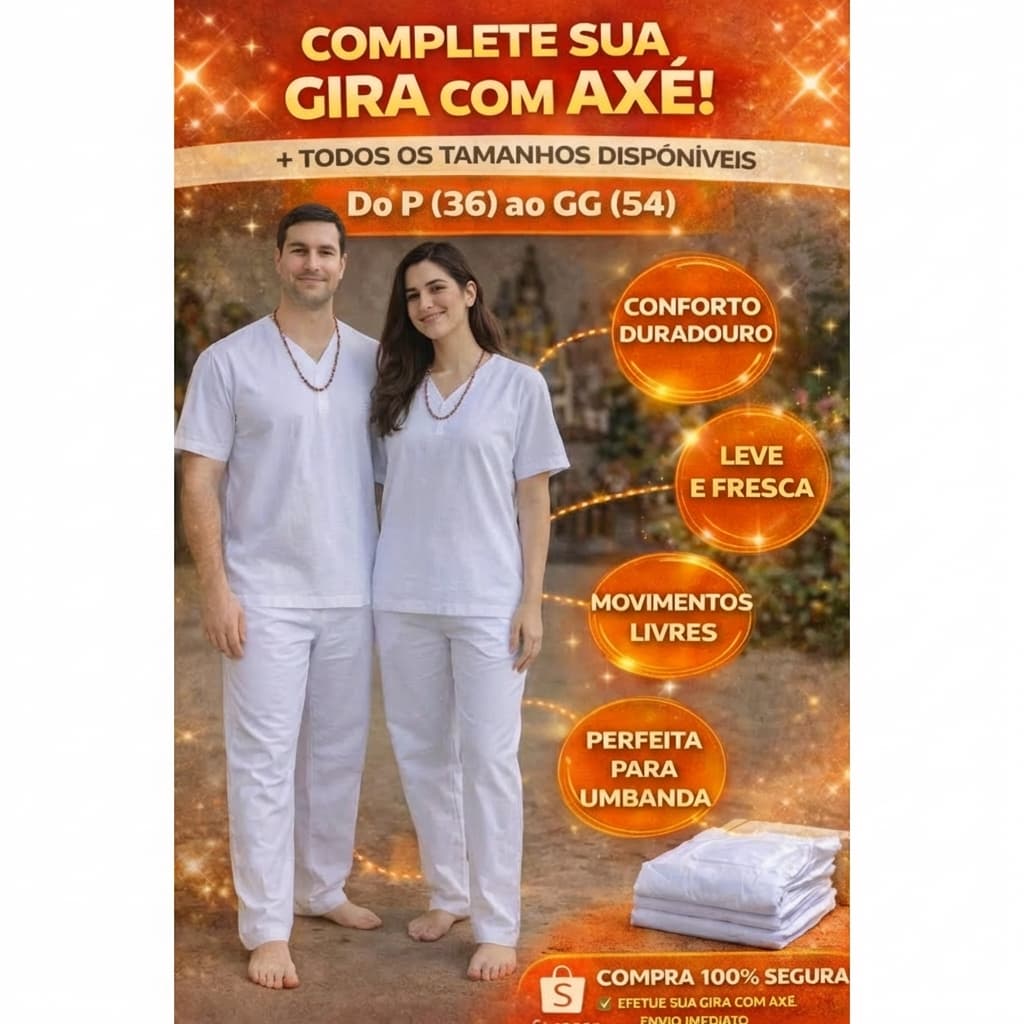 Kit 2 Roupa de Ração Umbanda Religião Candomblé com Axé Camisa Unissex Oxford 2 Peças Calça e Camiseta Roupa P ao GG