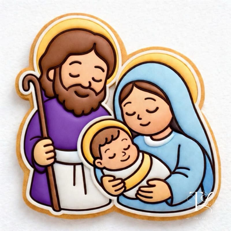 Cortador e Marcador de Biscoito Sagrada Família 8cm para Artigo de Confeitaria Menino Jesus, Maria e José