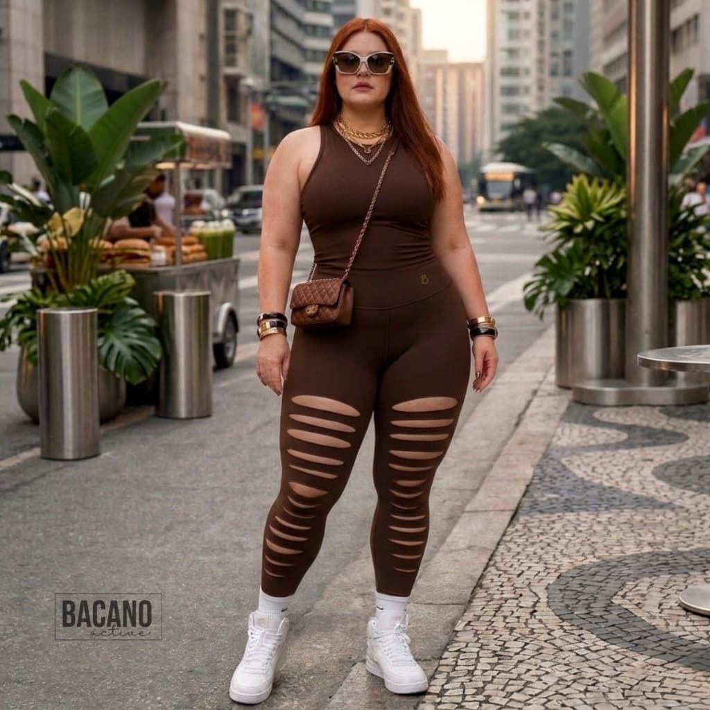 Leggings Plus Size Rasgado Feminino Cintura Alta Modelador - Calça Fitness Moda Casual Elegante