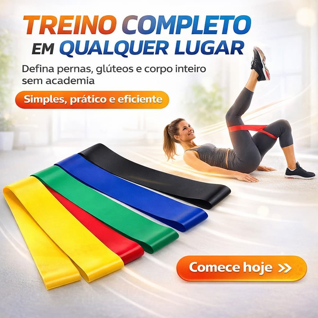 Faixa Elástica Mini Band Kit 5 Níveis Treino Glúteos em Casa Academia Funcional Fisioterapia