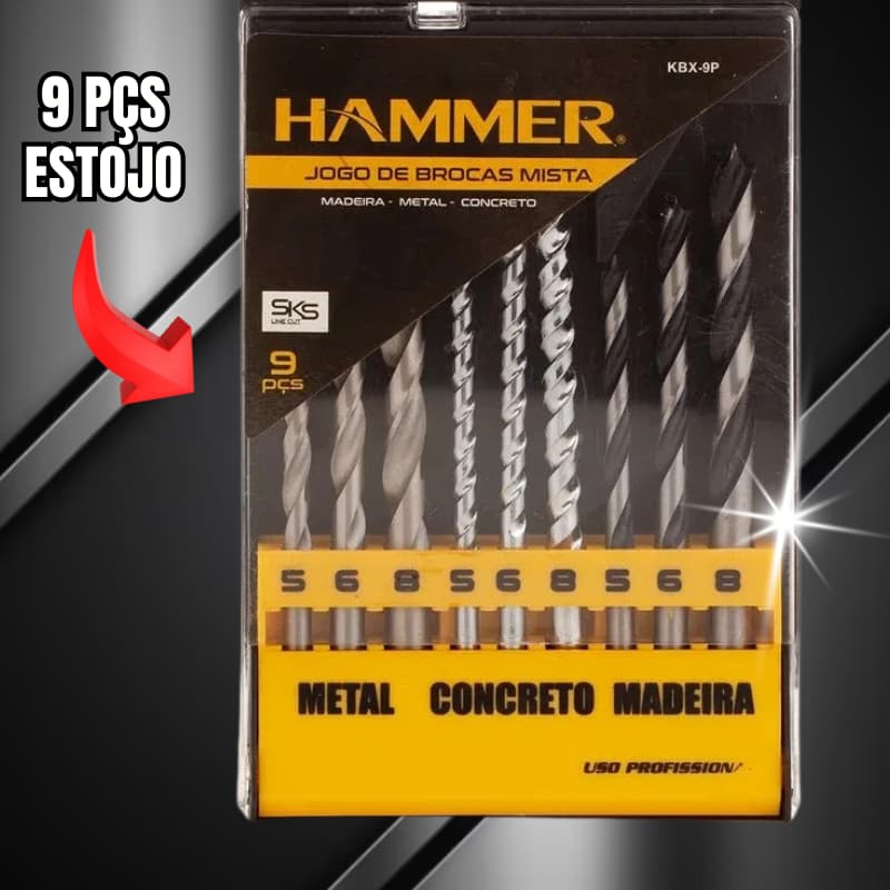 Kit Jogo De Broca 5-8mm 9 Pecas Para Madeira Aço E Concreto Com Estojo Profissional