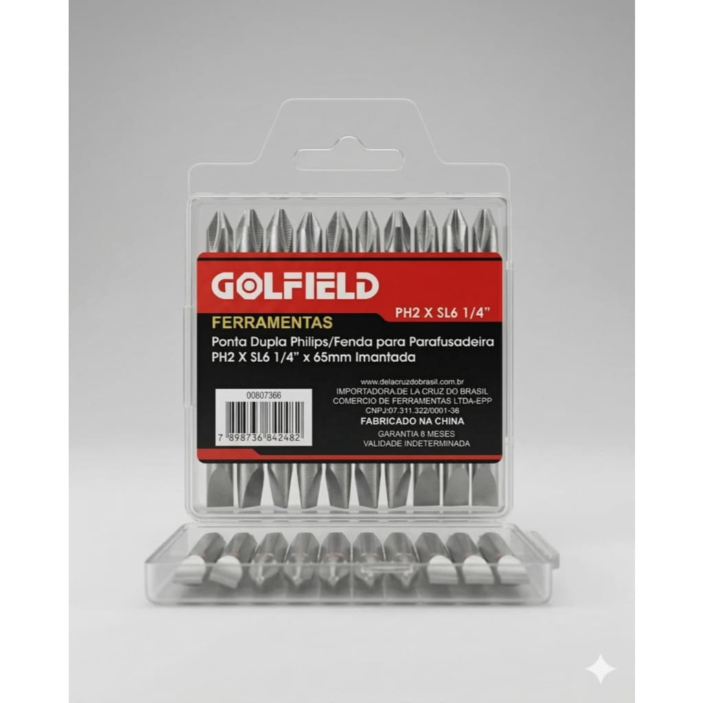 Ponta Dupla Philips e Fenda 10 Bits para Parafusadeira Imantada 65mm PH2 x SL6 1/4"