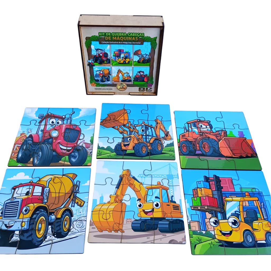 Kit 6 Quebra Cabeça Maquinas Infantil MDF Brinquedo Pedagógico
