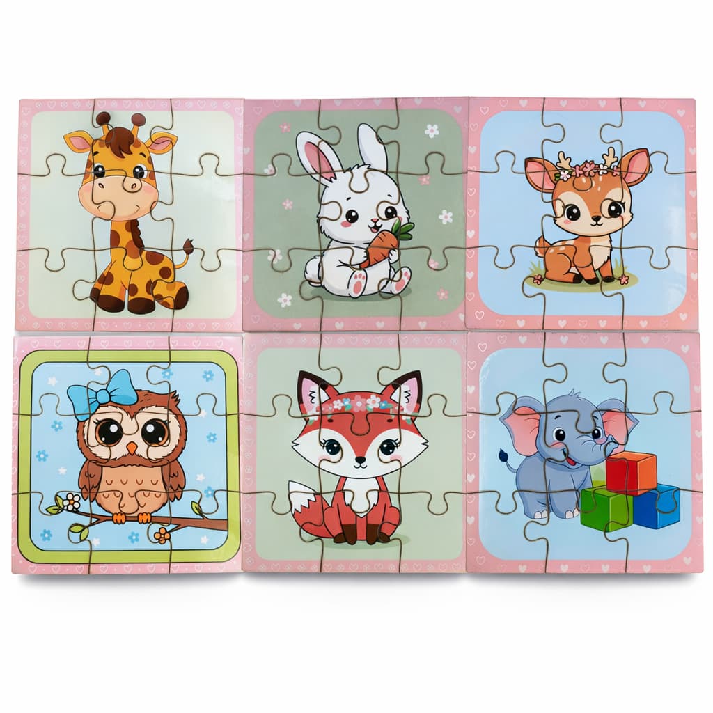 Kit 6 Quebra Cabeça Selva Infantil MDF Brinquedo Pedagógico