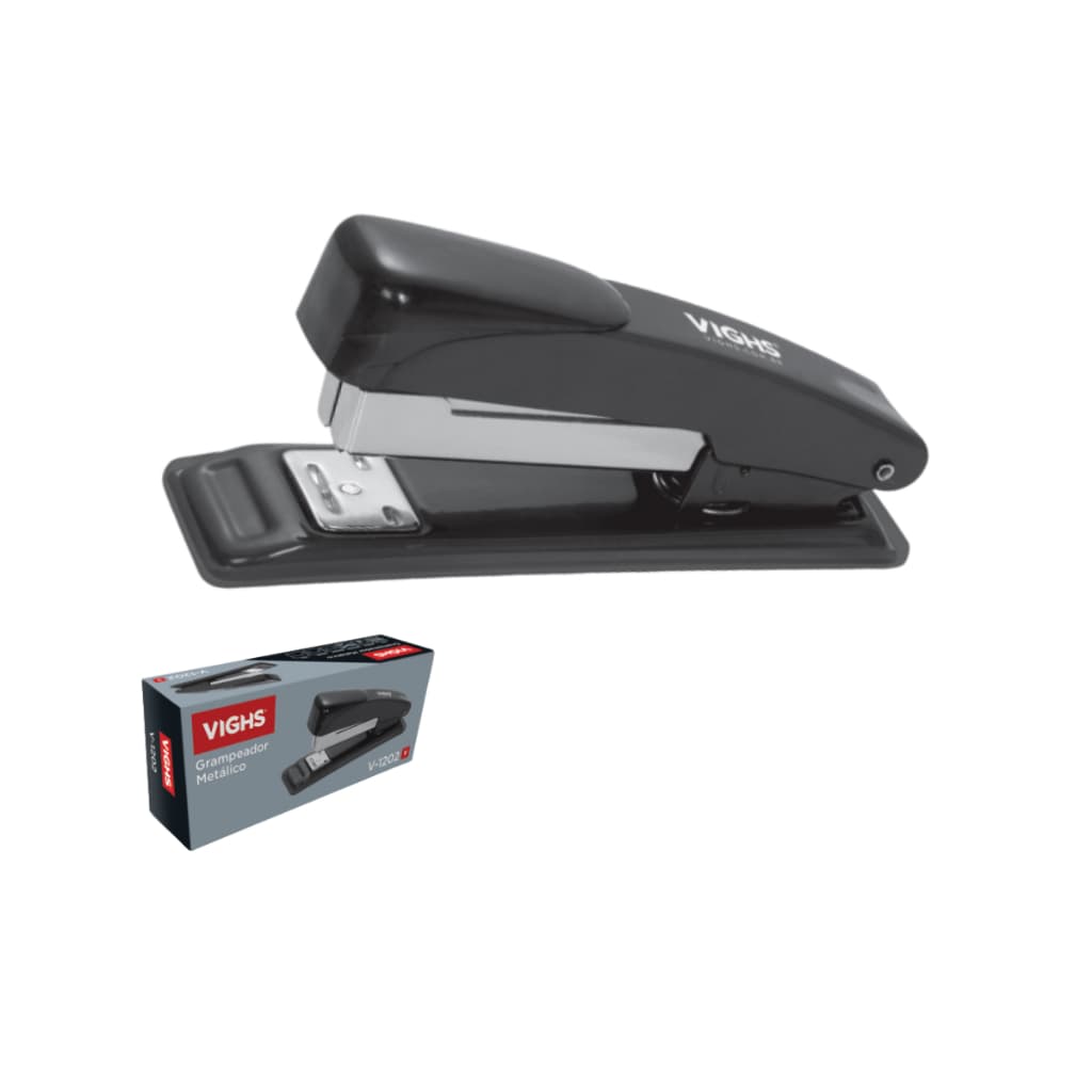 Grampeador VIGHS Metálico Preto 11,5cm Compatível Grampos 24/6 e 26/6