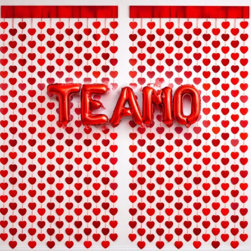 Kit Decoração Dia dos Pais Cortina Metalizada Coração 1mx2m + Balão Te Amo Vermelho 40cm.