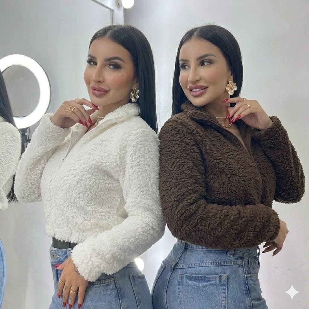 Casaco Teddy Feminino Com Ziper Jaqueta Pelinho De Frio Curta Casual Sherpa Premium Blusa De Pelinho Com Gola