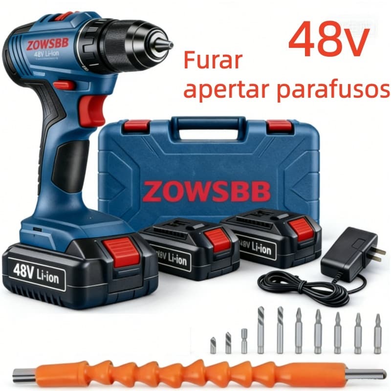 Furadeira parafusadeira de impacto 48V profissional 1900 RPM parafusadeira 2 baterias Genérica bosch