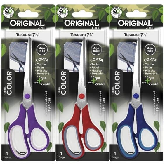 Tesoura Multiuso 19,4cm Aço Inox Cabo Colorido 7 1/2” Original Line Resistente SL0093