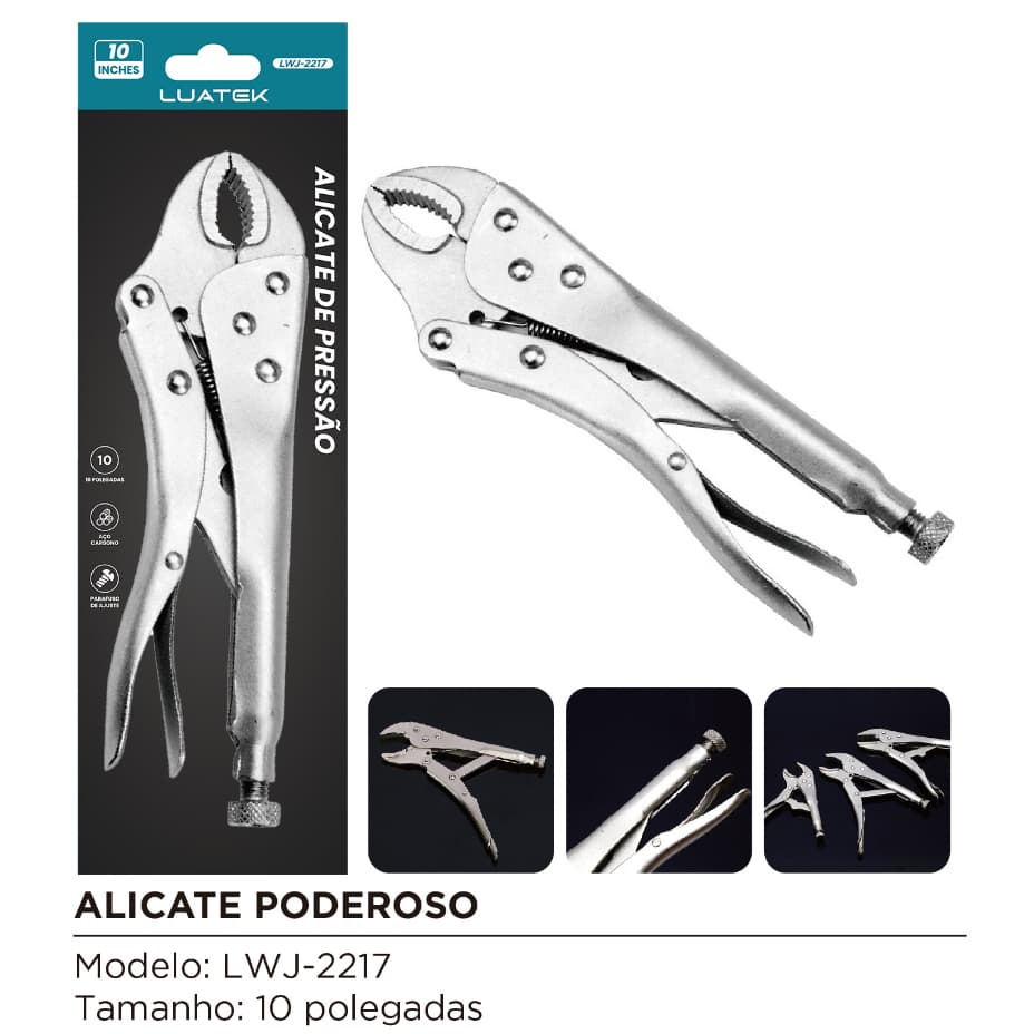 Alicate de Pressão LWJ-2217 Em Aço Carbono Com Mordente Curvo 10 Polegadas 250mm