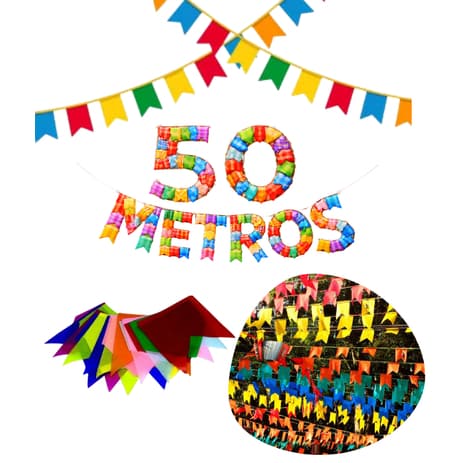50 Metros de Bandeirinha de Festa Junina São João Plástico Decoração Bandeirola Colorido
