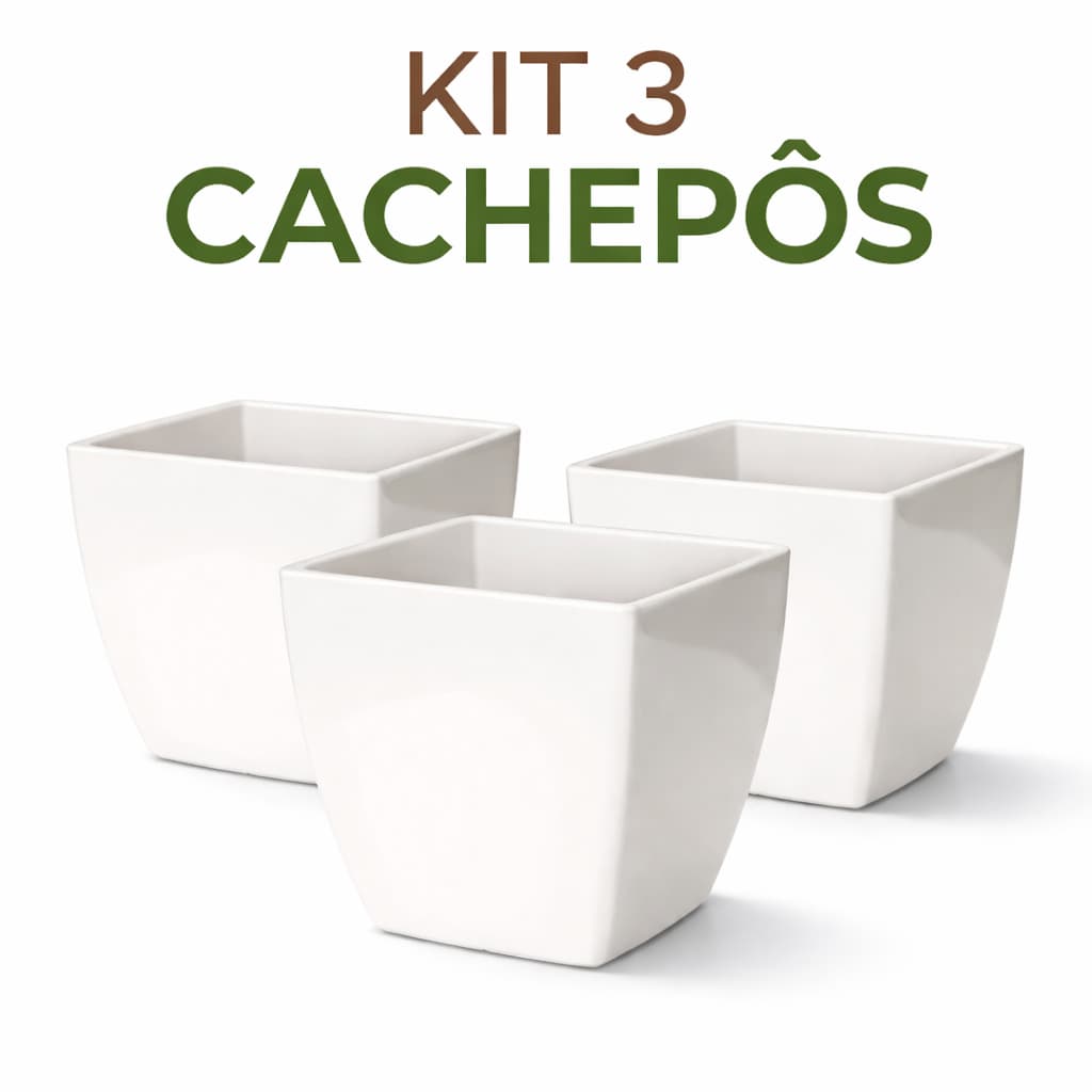 Kit 3 Vasos Cachepo Quadrado Decorativo Para Suculenta Flores Artificiais Decoração De Banheiro