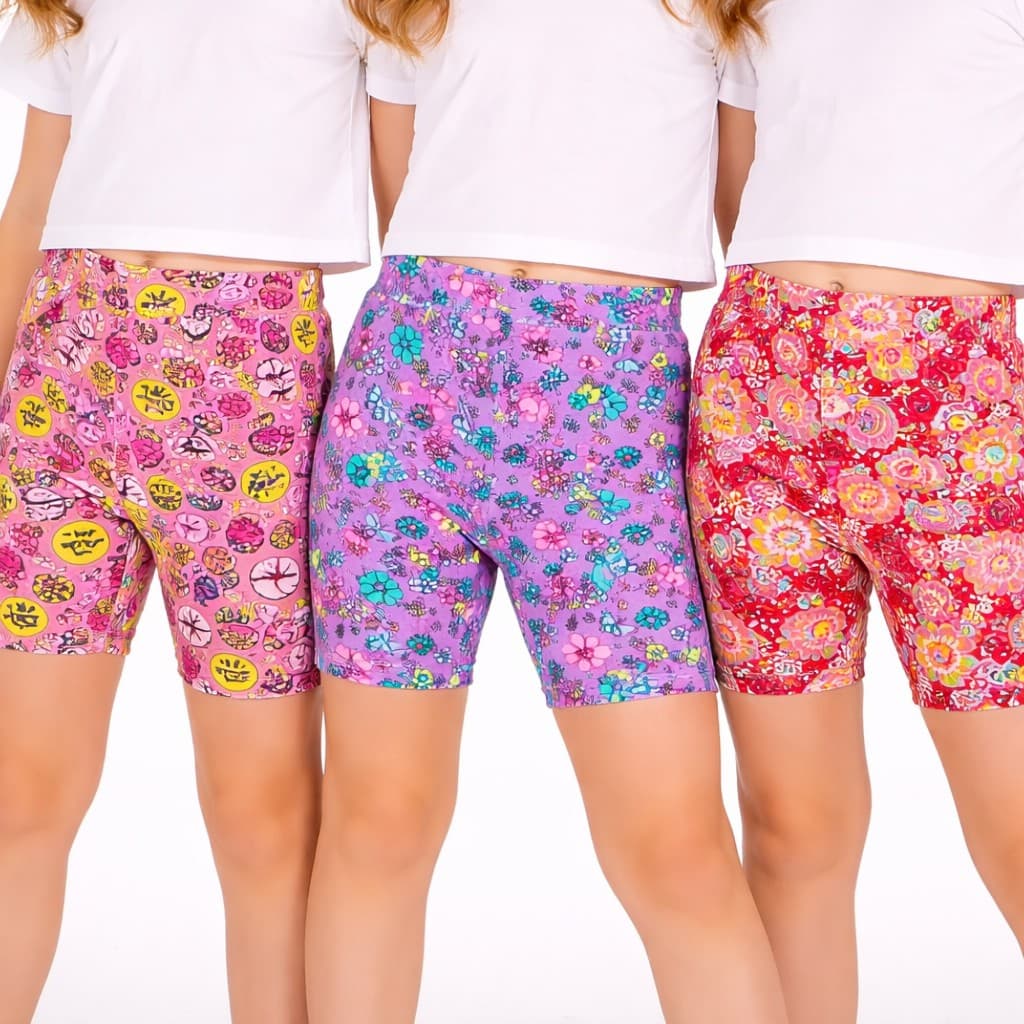 Kit 3 Shorts Ciclista Infantil Feminino Cotton Estampado Menina 1 a 10 Anos
