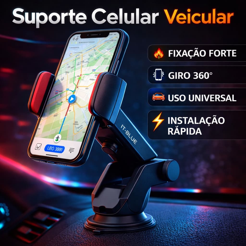 Suporte Celular Veicular IT-BLUE LE-013 Universal 360° Para Carro Painel Parabrisa