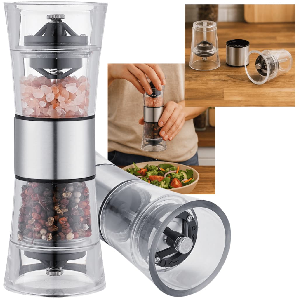 Moedor inox Duplo Alto Transparente Acrílico Cerâmica Regulável Especiarias Cozinha Gourmet