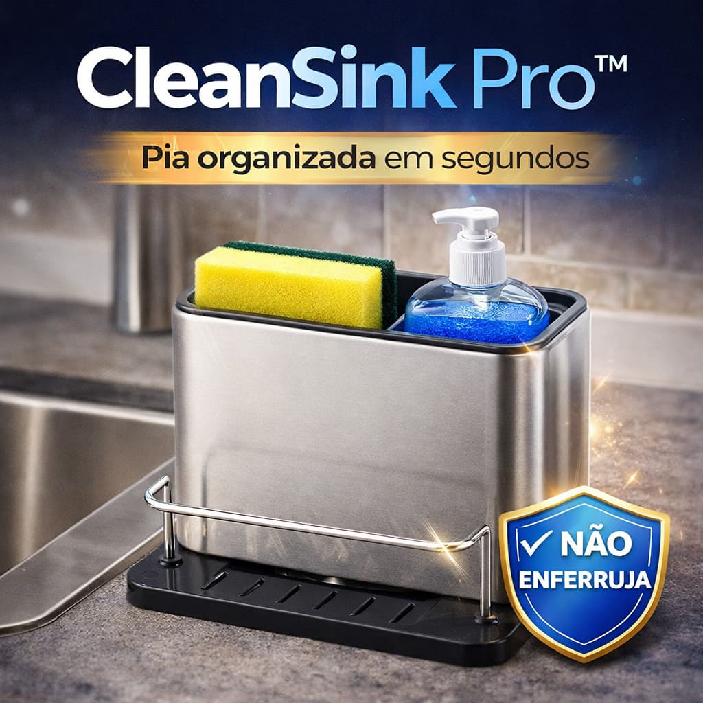 Organizador de Pia Inox CleanSink Pro Suporte Esponja Porta Detergente Anti Ferrugem