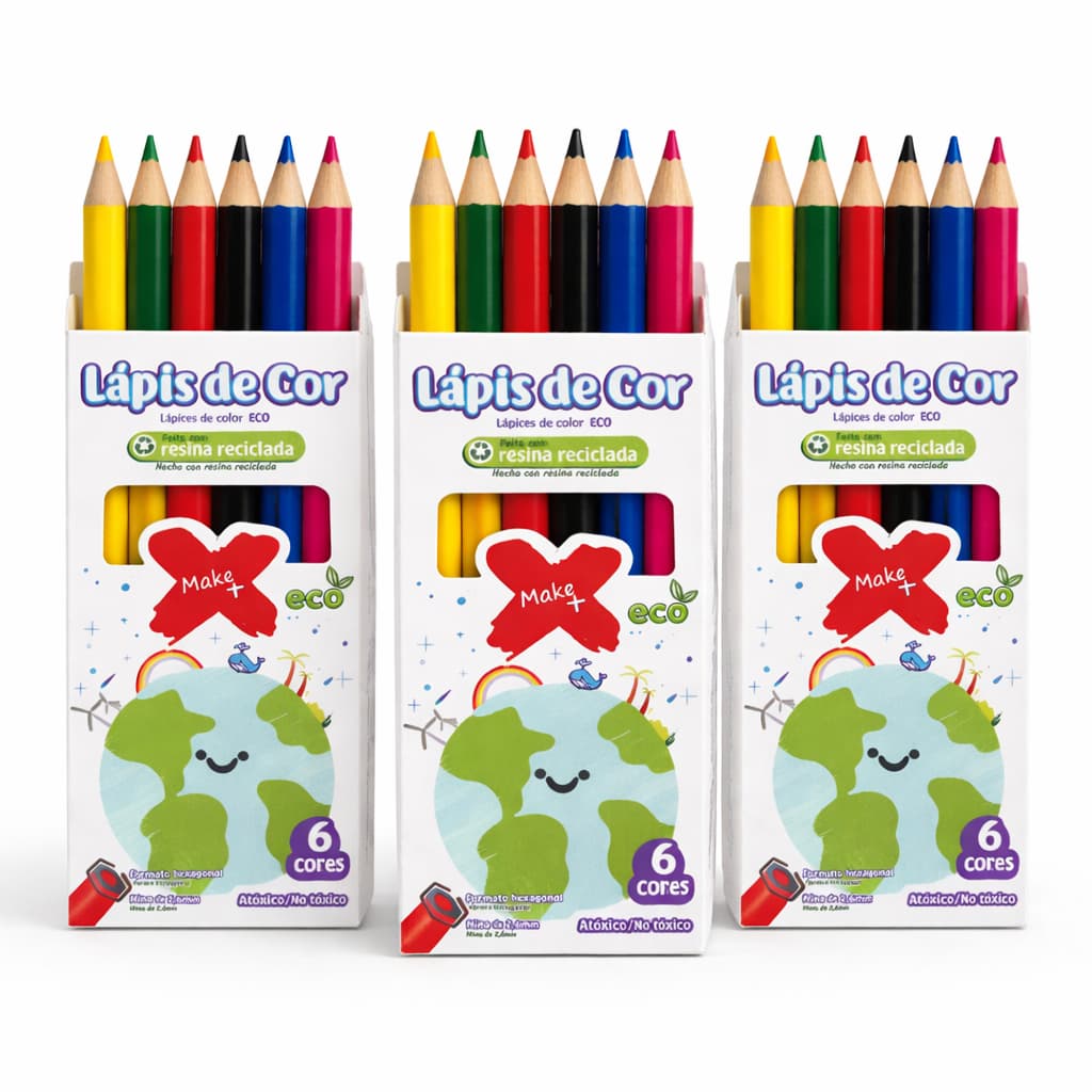 Mini Lápis de Cor Sextavado Caixinha 6 Cores Brinde de Festa Kit Colori 10 15 20 25 30 Unidades
