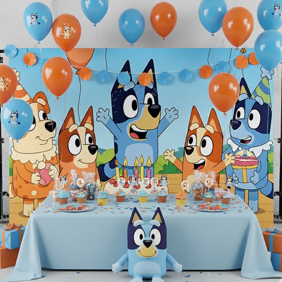 Fundo Fotográfico Infantil Tema Cachorro Blueiy Cenário Decorativo 140x2,20
