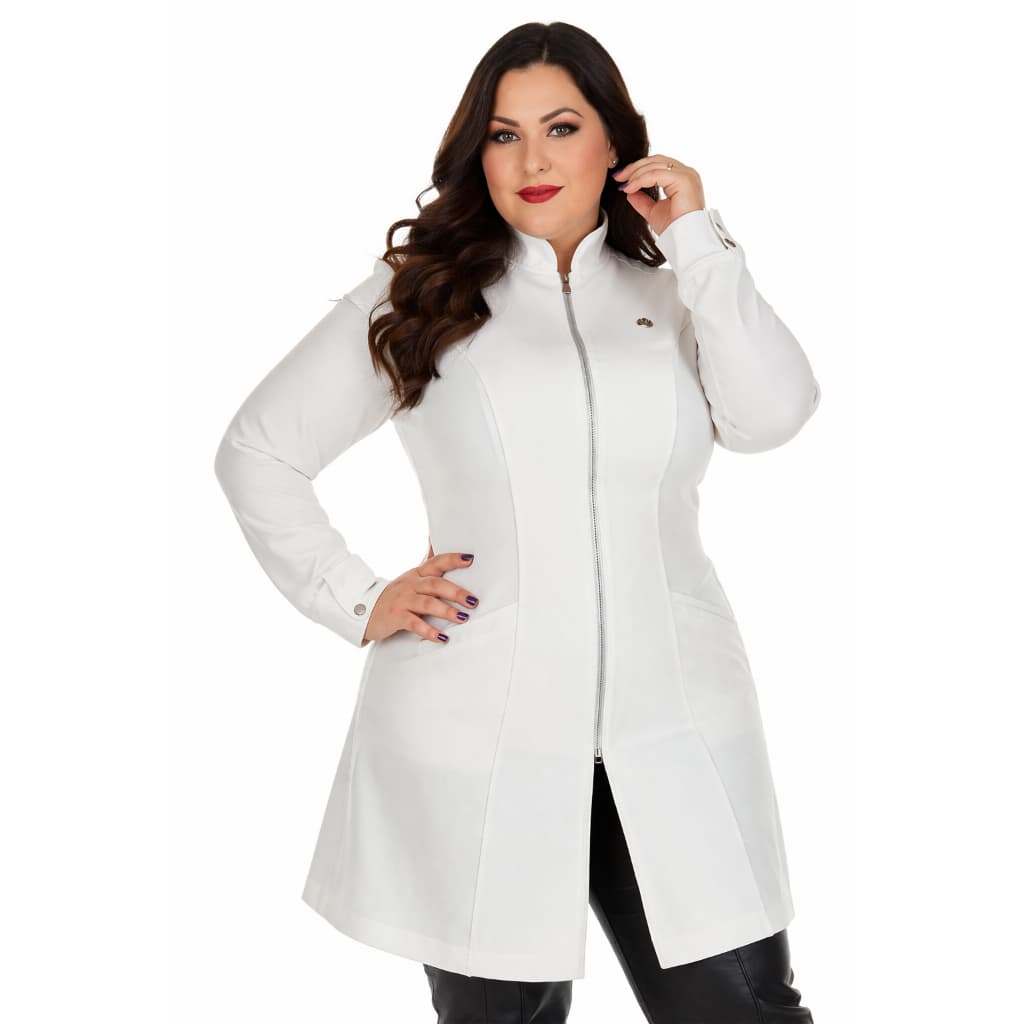 Jaleco Feminino Gola Padre Manga Longa Zíper Plus Size Varias Cores