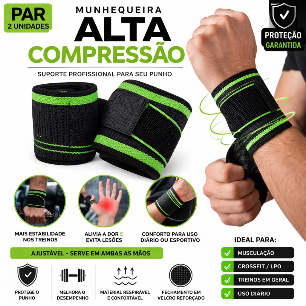 Par Munhequeira Academia Musculação Profissional | Suporte Punho Alta Compressão Ajustável Crossfit