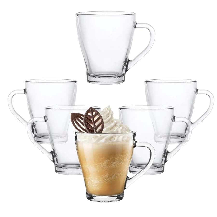 Jogo com 6 Xícaras Canecas em Vidro para Chá, Café e Cappuccino 280ml Modelo Bourbon Lisa