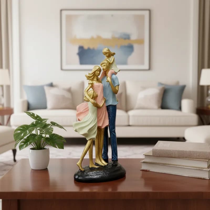 Estatueta Decorativa Família Com Filhas Gesso